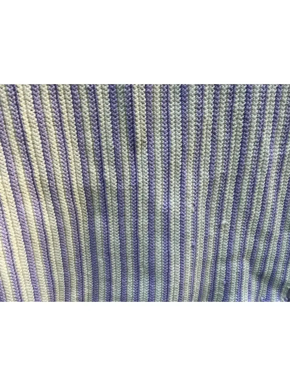 72x80” White Pastel Purple Striped Fringe Crocheted Handmade Afghan